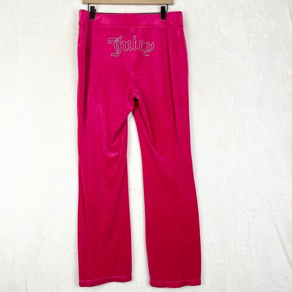 Juicy Couture Big Bling Velour Track Pants Size Large Pink Y2K